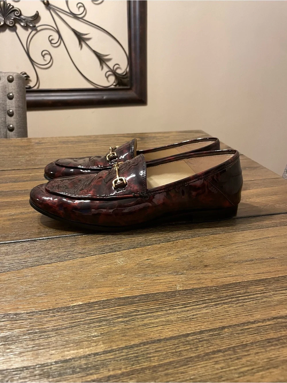 Sam Edelman Loraine Oxblood Tortoiseshell Horsebit Loafers Size 6.5 Old Money - Picture 4 of 12